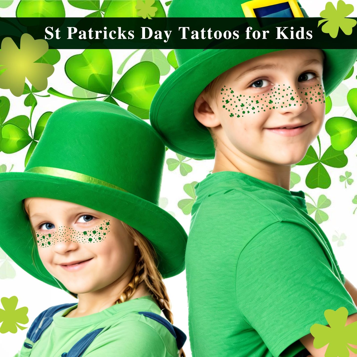 MEICOLY Shamrock Glitter Freckle Stickers,St Patricks Day Accessories for Women,St Paddys Temporary Tattoos for Kids,Waterproof Clover Face Sticker,Sparkle Saint Patrick's Day Green Makeup,6Pcs
