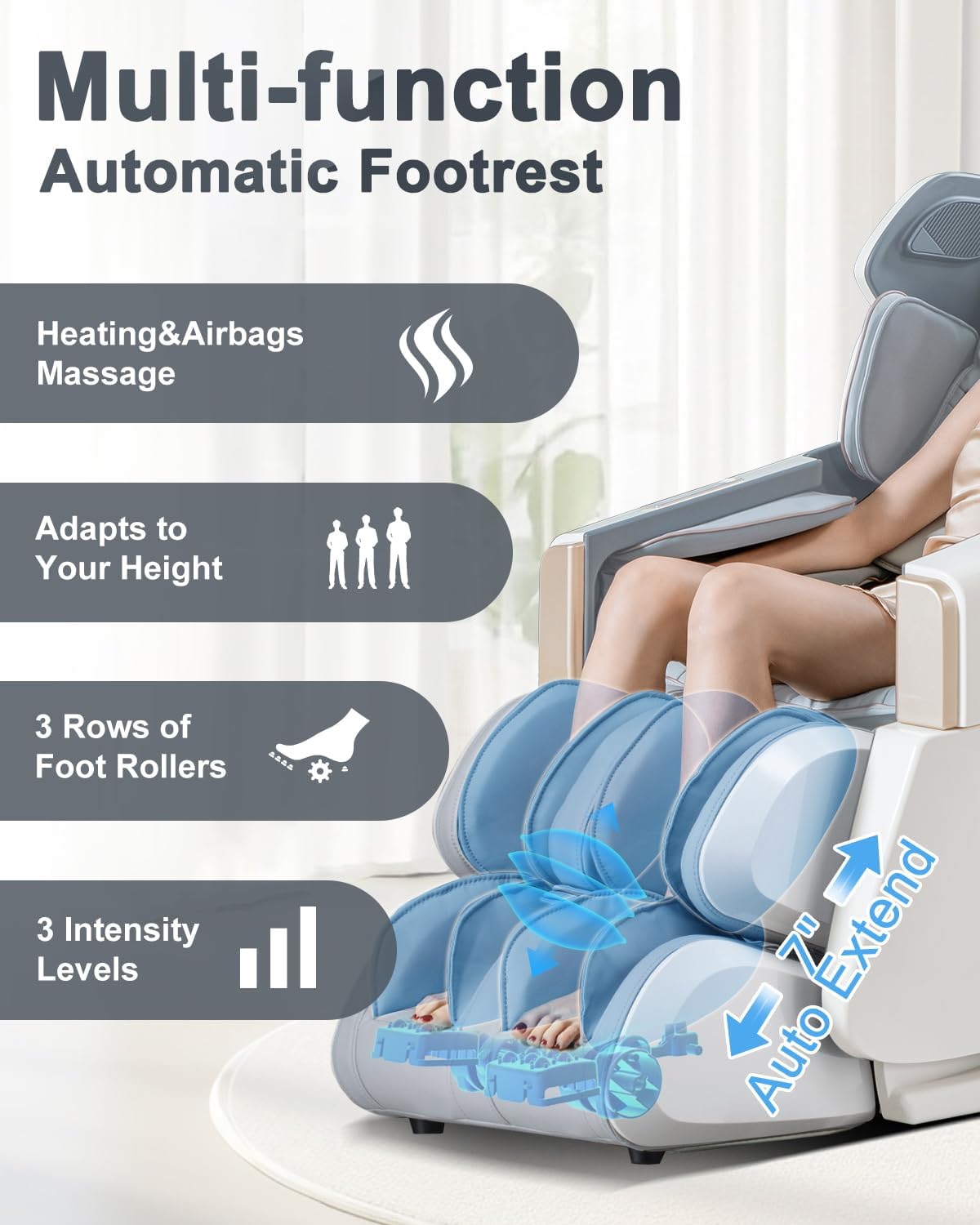 Massage Chair - Full Body Zero Gravity Recliner with 54in SL-Track, 18 Modes, Foot Massage & AI Voice Control | White & Grey