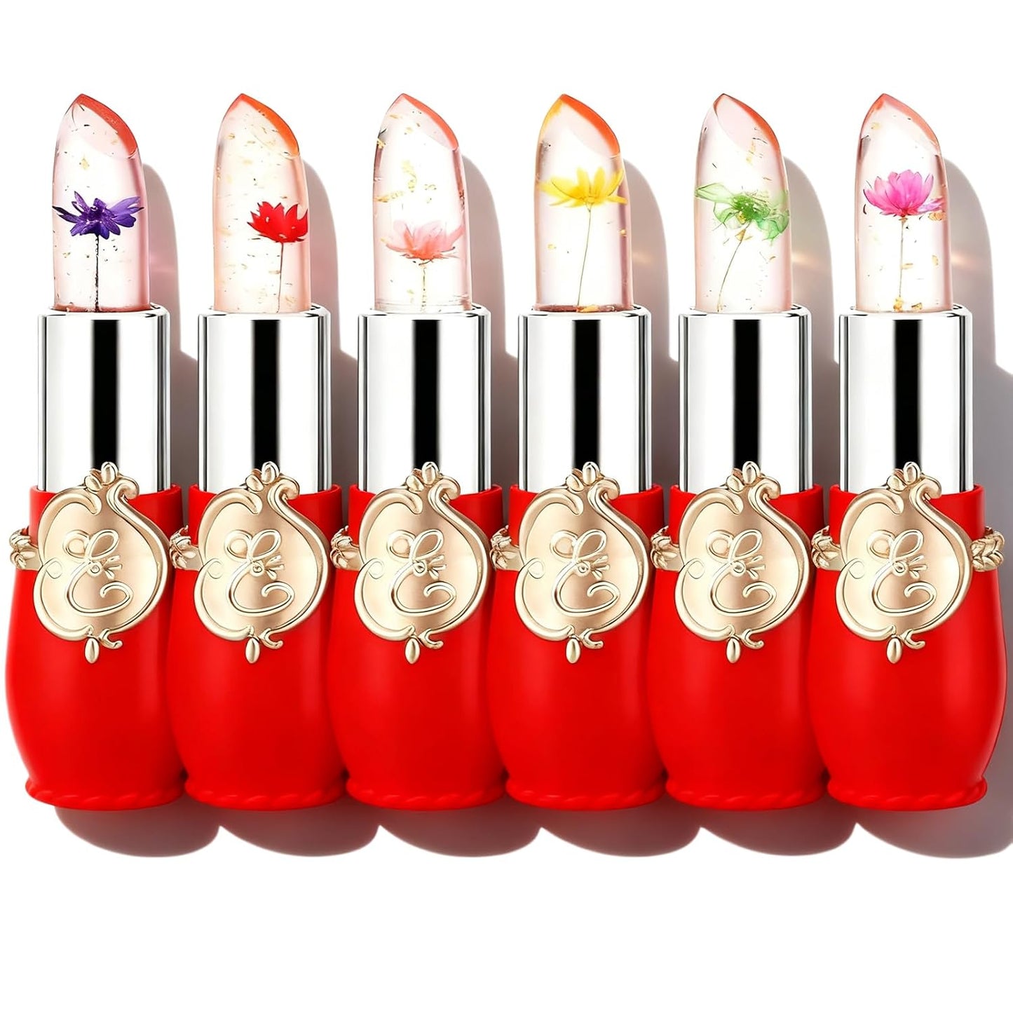 Crystal Flower Jelly Lipstick - Pack of 6 | Long-Lasting Color-Changing Lip Balm for Moisturized Lips | Perfect Gift for Women