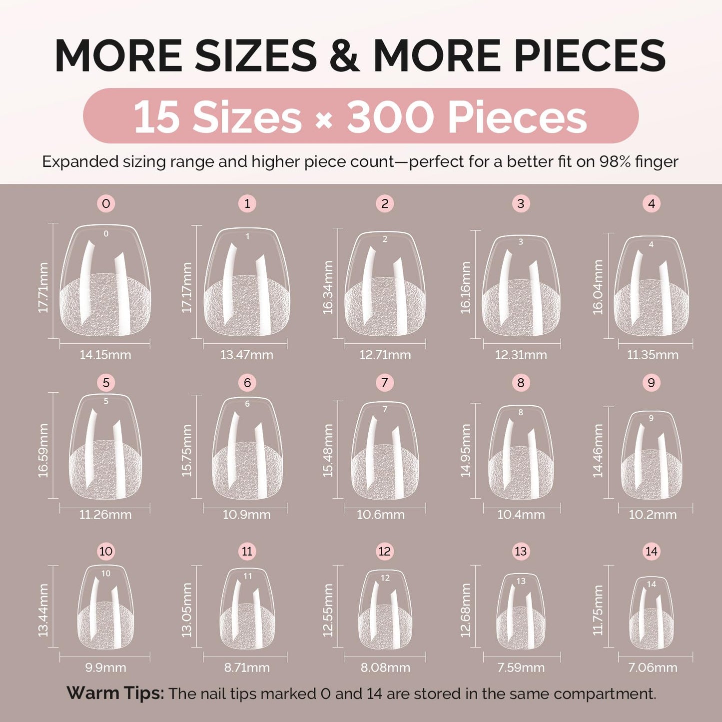 MelodySusie Extra Short Ballerina X Nail Tips - 300Pcs 15 Sizes