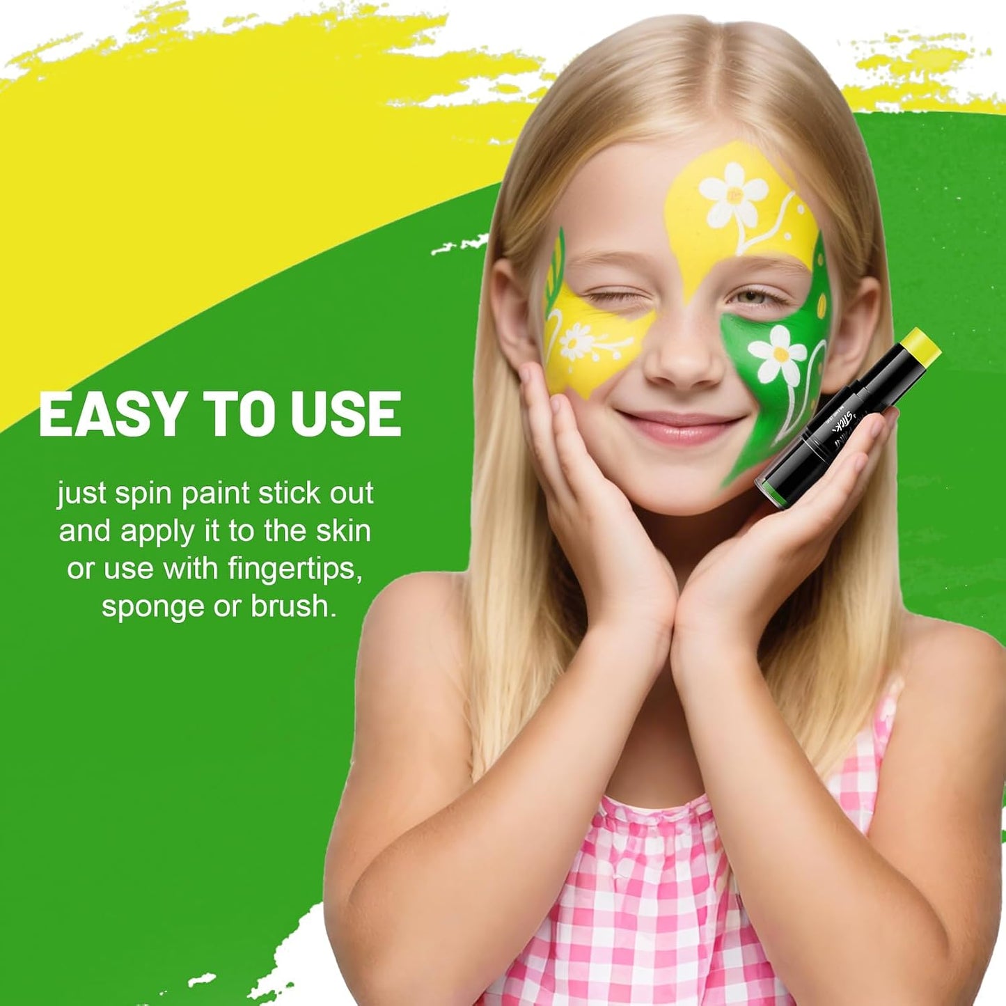 Dual-Ended Face Paint Stick - Non-Toxic, Waterproof Cream in Green & Yellow | Full-Coverage for Halloween, Cosplay & Sports