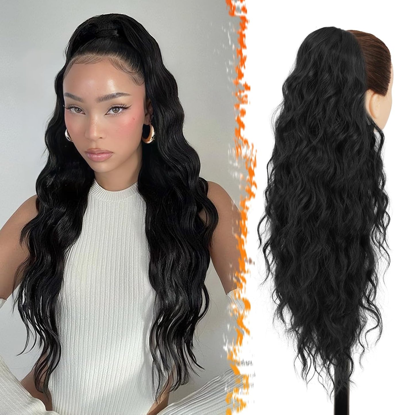 Short Wavy Drawstring Ponytail - 16 Inch Synthetic Clip-In Hair Extensions | Ash Brown Mix