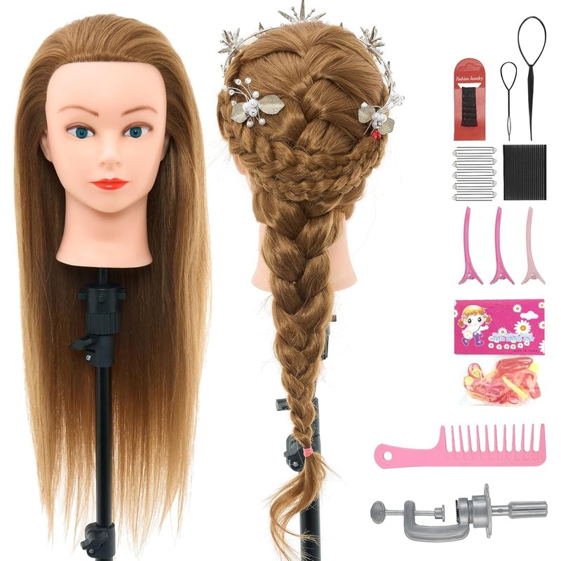 Real Hair Mannequin Head - 28 Inch Cosmetology Styling Tool for Braiding, Curling & Cutting | Blonde