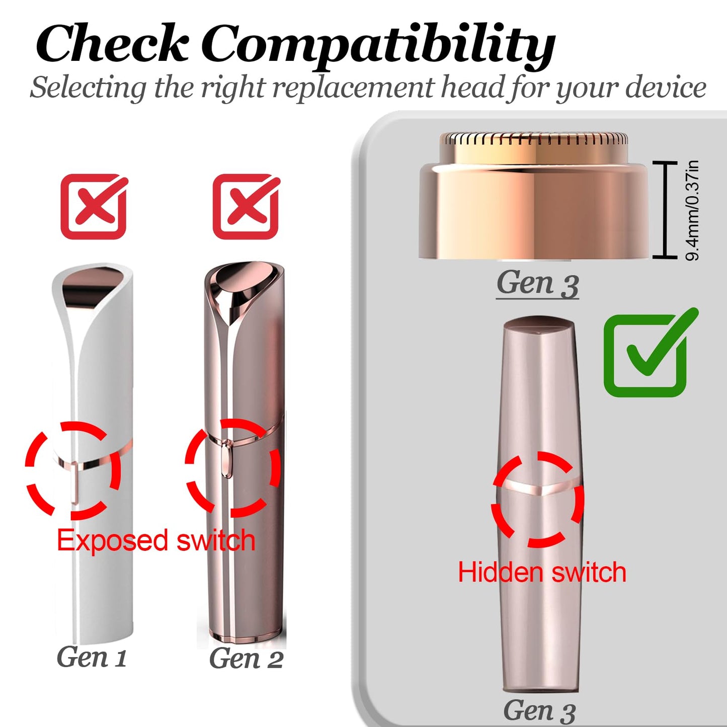 FRASAM 6Pack Facial Rose Gold Gen 3 Replacement Heads for Flawless Hair Remover Generation 3, 18K Gold Double Blades