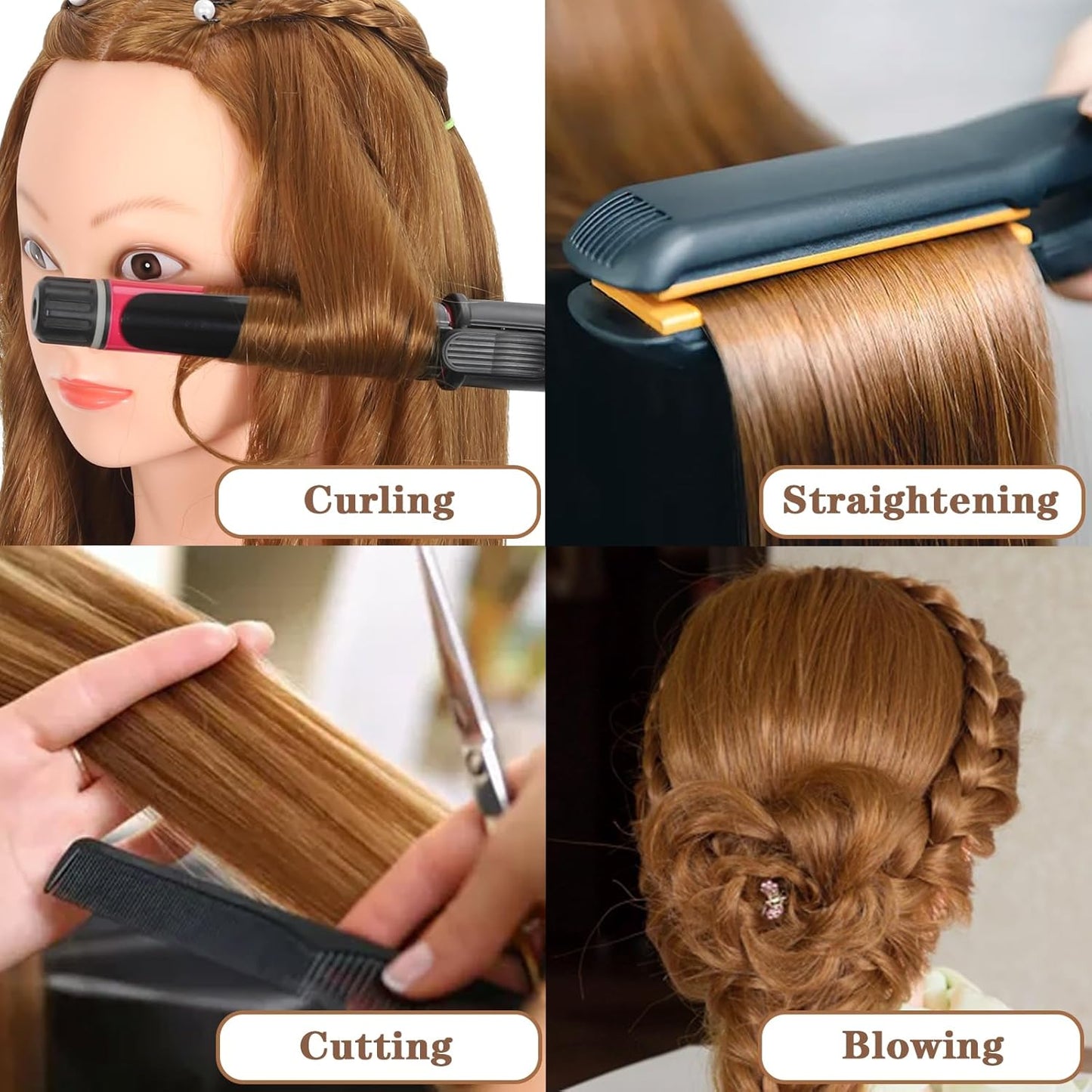 Mannequin Head - 80% Real Human Hair Cosmetology Practice Doll | 26"-28" Light Brown