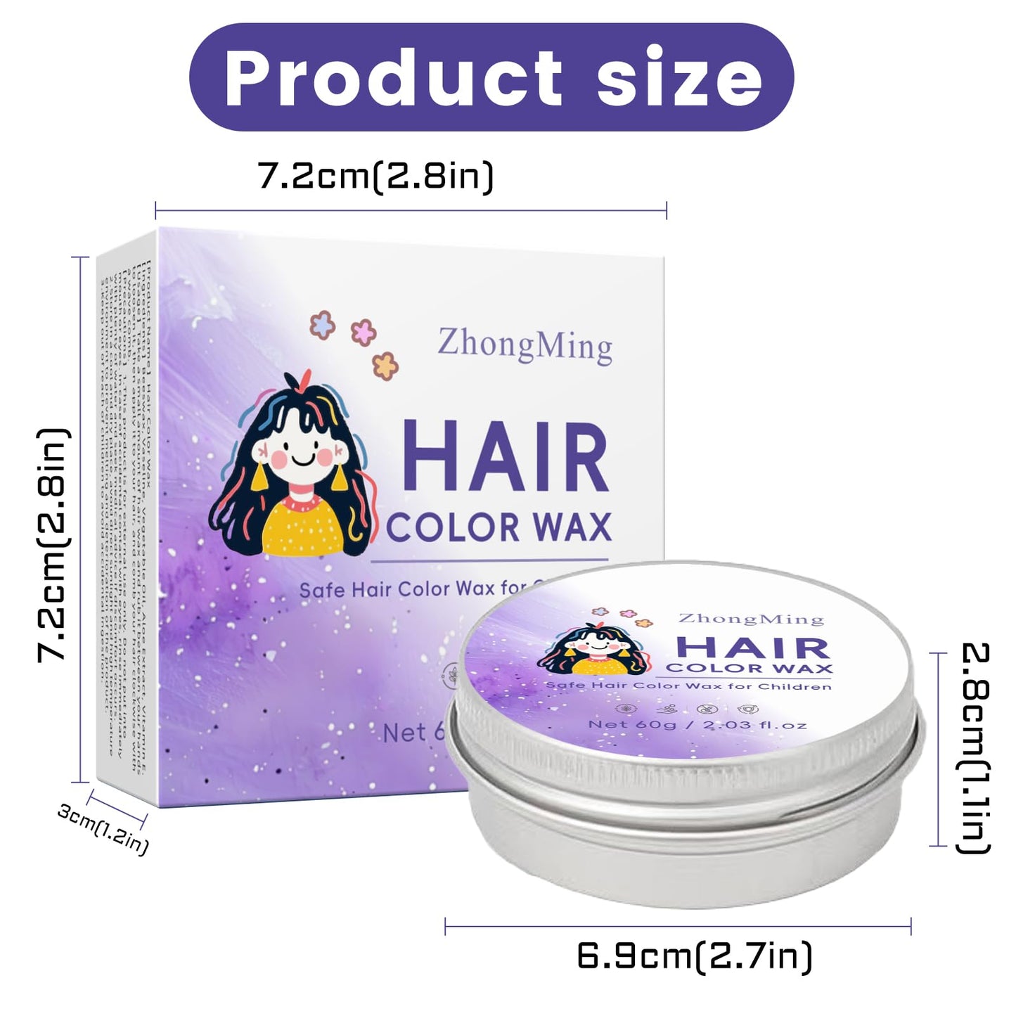 Temporary Hair Dye Wax for Kids, Natural Instant Hair Color Wax Pomades, Hair Styling Clay for Party, Cosplay, Halloween, Christmas (Purple)