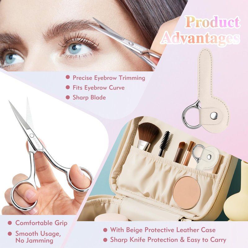 3.8 Inch Silver Eyebrow Scissors, Stainless Steel small scissors for Personal Care, Professional Grooming Scissors for Eyebrows, Mustache & Beard Hair Trimming