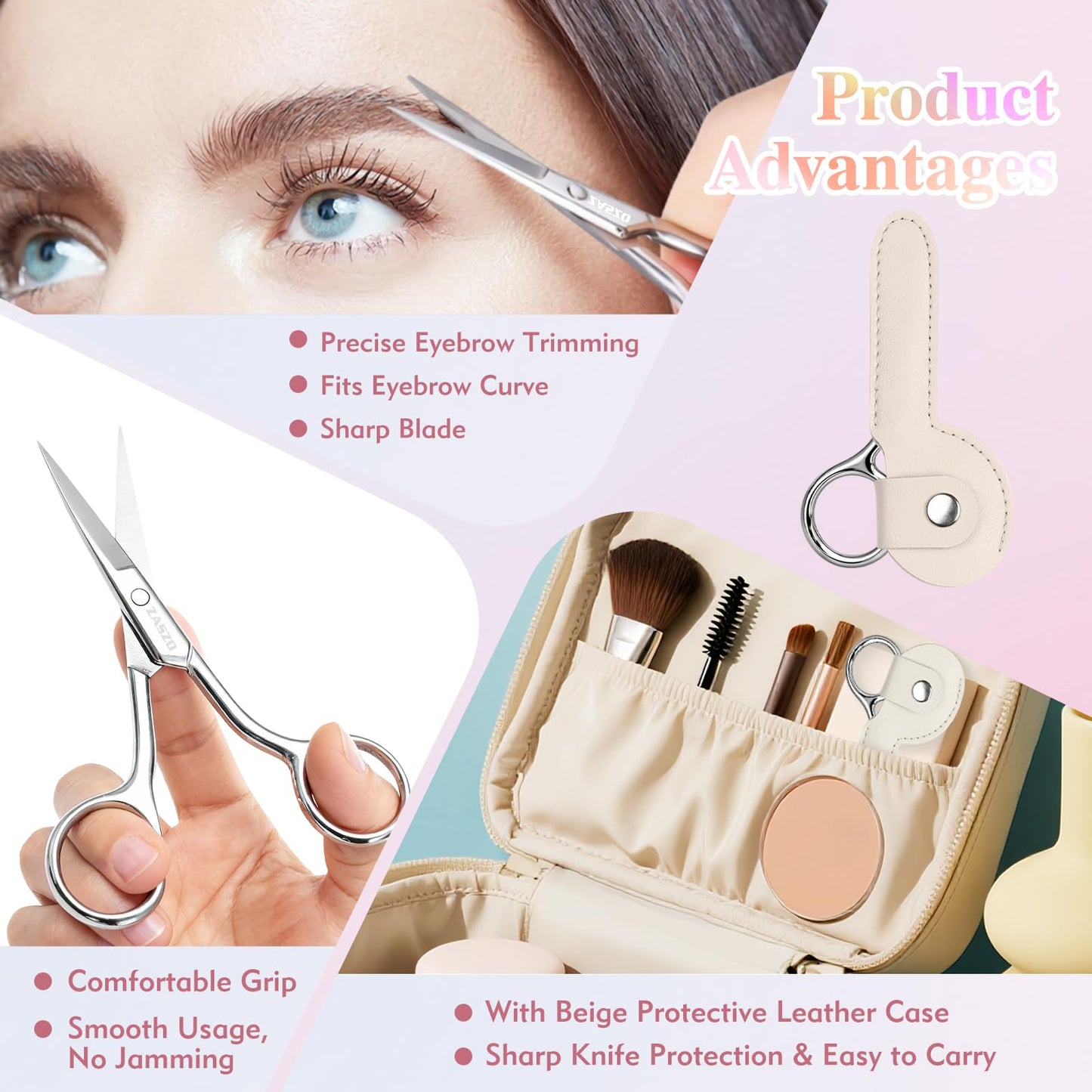 3.8 Inch Silver Eyebrow Scissors, Stainless Steel small scissors for Personal Care, Professional Grooming Scissors for Eyebrows, Mustache & Beard Hair Trimming