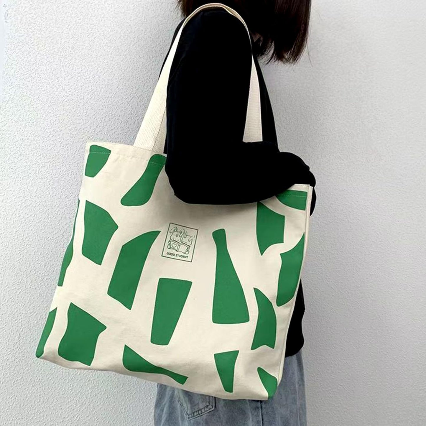 1Pack Canvas Tote Bag, Reusable Grocery Shopping Bag, Top Zipper Closure, Daily Essentials green A