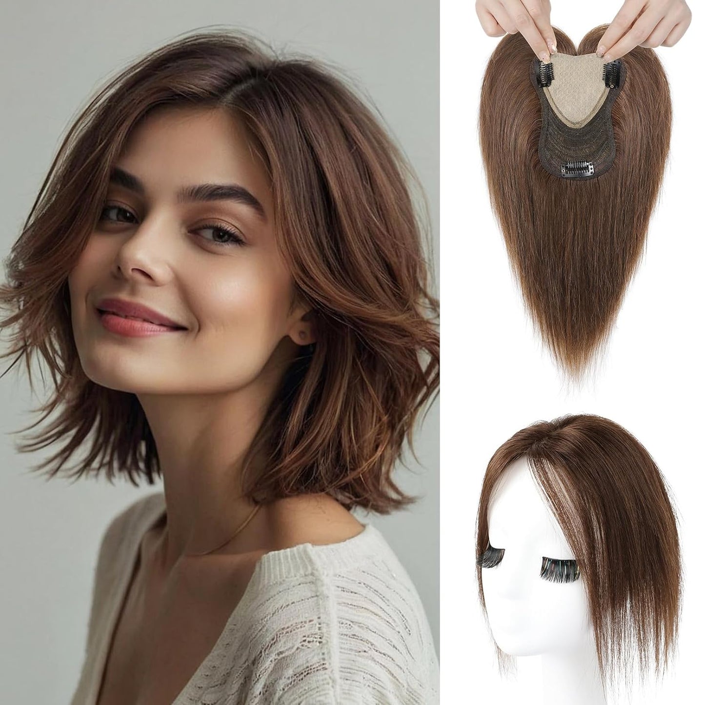 Human Hair Toppers for Women - Real Thick Hair Topper for Instant Volume | Gray Wiglet for Daily Wear