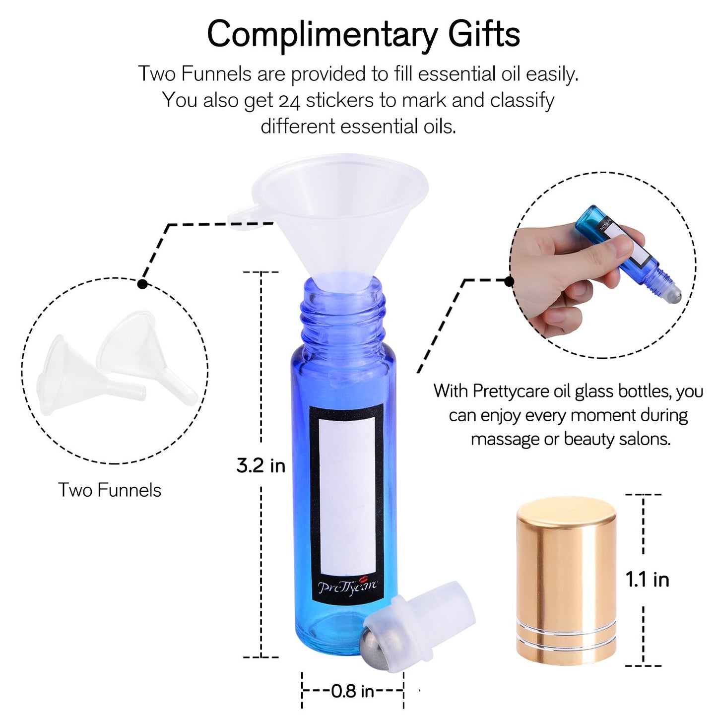 Essential Oil Roller Bottles - 12 Pack 10ml Refillable Thick Rainbow Glass | Leak-Proof, Stainless Steel Ball