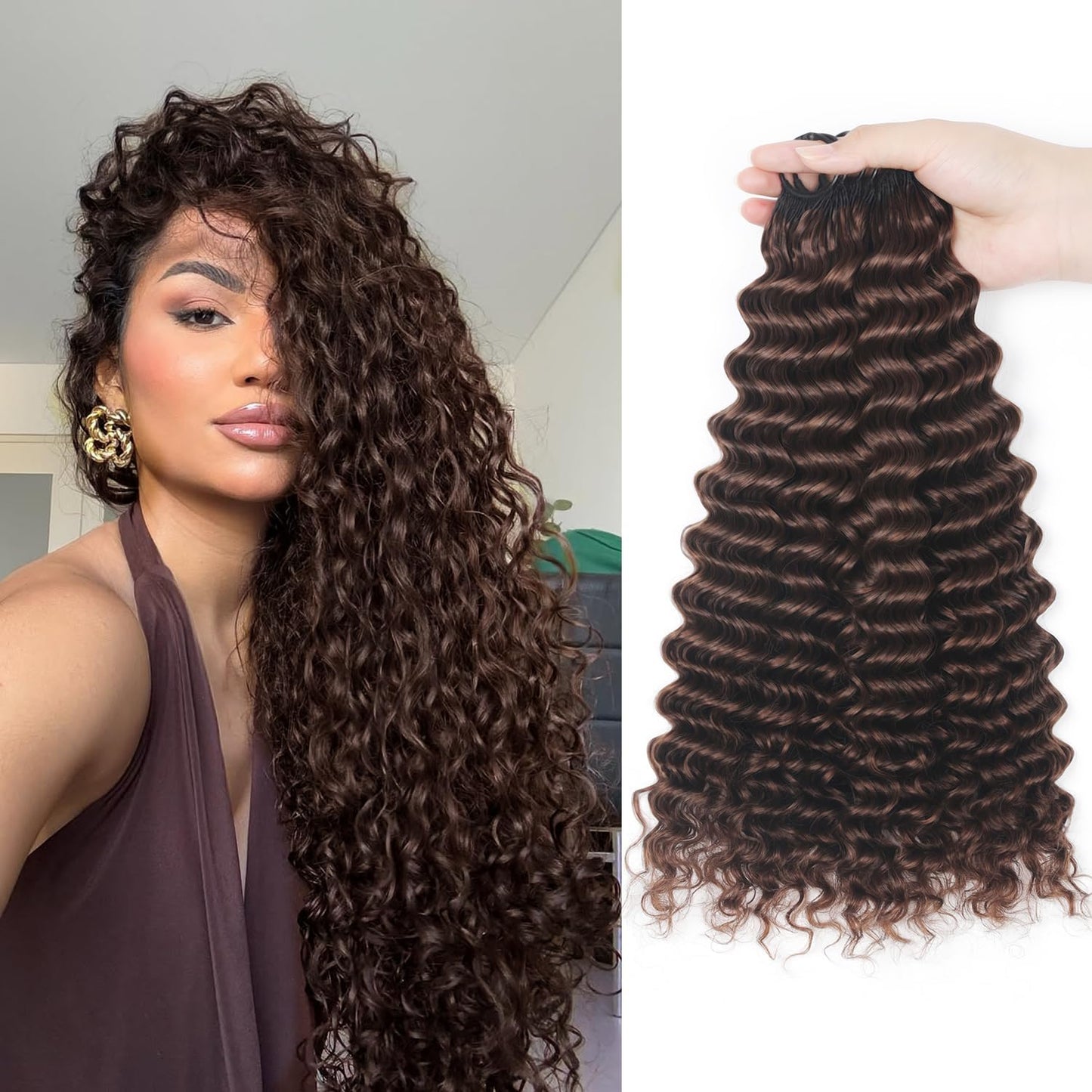 Human Crochet Hair - 18 Inch Deep Wave Bundles for Black Women | 50g Pre-Separated Extensions, Natural Black
