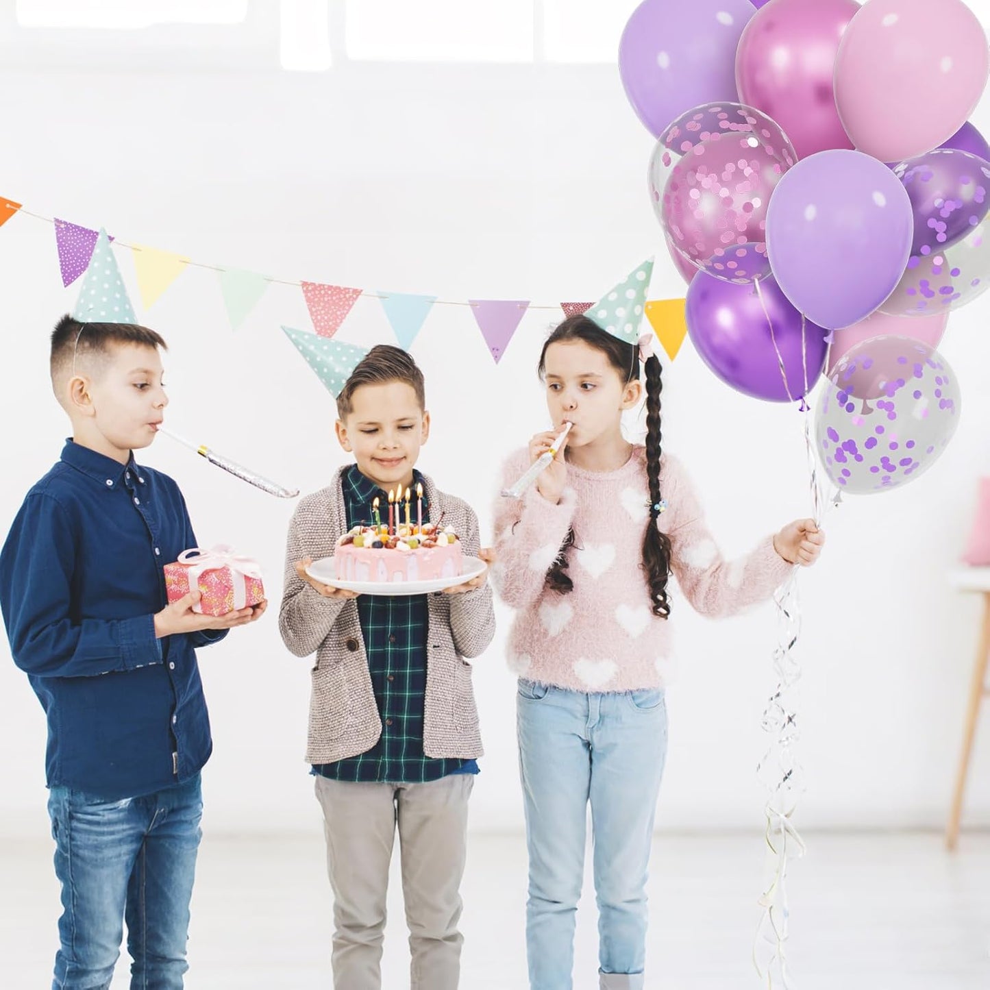 68Pcs Pink & Purple Balloons - 12 Inch Metallic Latex Balloons with Confetti & Ribbons | Perfect for Weddings, Birthdays & Baby Showers