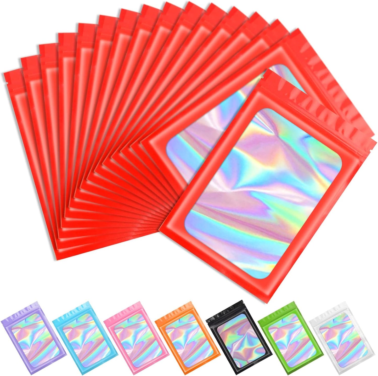 Purple Smell Proof Mylar Holographic Bags - 100 Pcs Resealable Odor Proof Foil Pouches for Food Storage | 2.4x3.9 In