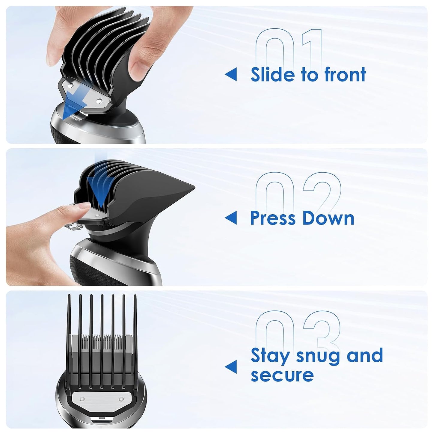 Hair Clipper Guards Set - 6 Cutting Lengths with Metal Clip | Fits Most Wahl Clippers (Black)