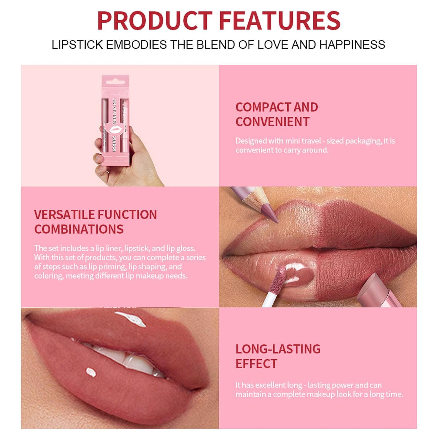 Bekoeen 3PCS Matte Liquid Lipstick Long Lasting Tinted Lip Balm & Lip Liner Set, Hydrating Lip Stain Non-Sticky, Lip Gloss for Women, Waterproof Lipstick Makeup