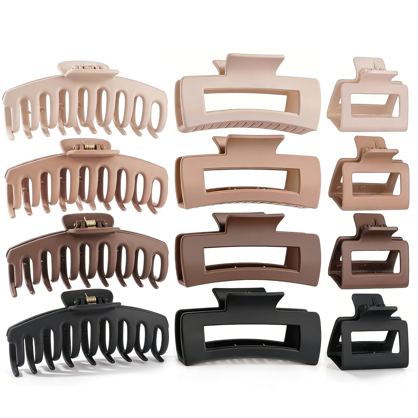 Matte Hair Claw Clips - 12 Pack in 3 Styles | Durable Non-Slip Hold for All Hair Types