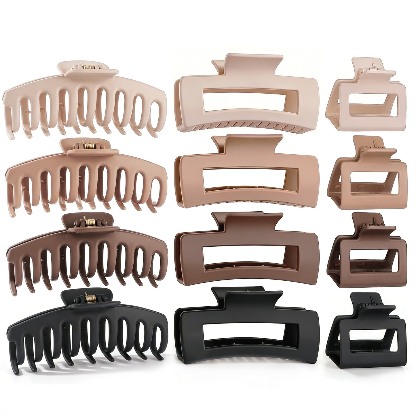Tonater 12 Pack Matte Hair Claw Clips, 3 Styles Small Medium Large Durable PS Hair Claws for Women Girls, Strong Hold Non-Slip Hair Clips for Thick Thin Fine Curly Hair, Cute Simple Neutral Hair Gifts