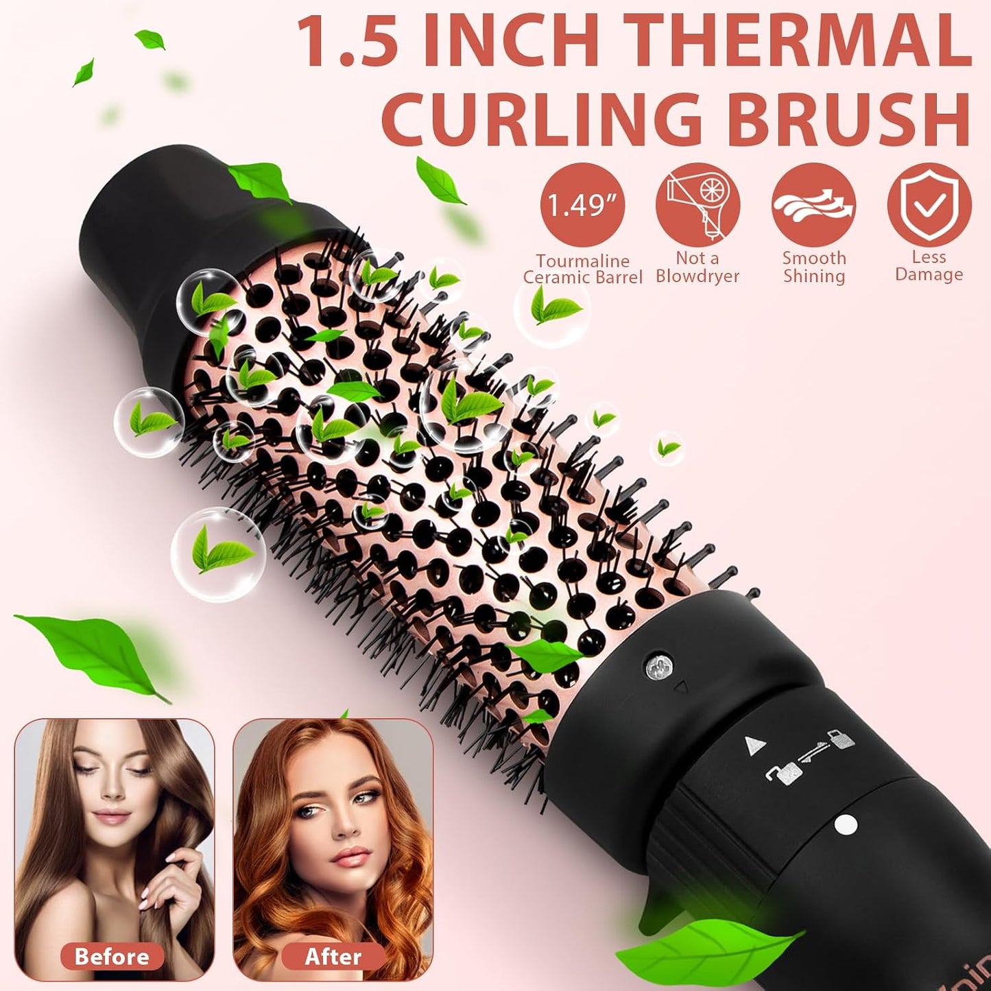 5-in-1 Curling Wand Set - Ceramic Interchangeable Curling Iron with Thermal Brush | Fast Heating, Dual Voltage, Includes Comb & Clips