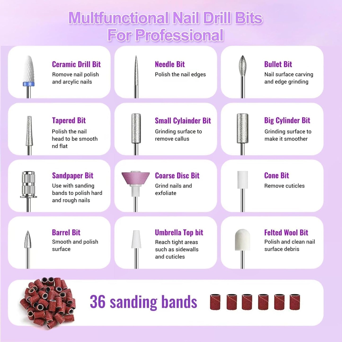 Cordless Electric Nail Drill - Professional 3 Speed Efile Kit for Acrylic & Gel Nails | USB Rechargeable, 20000 RPM, Pink