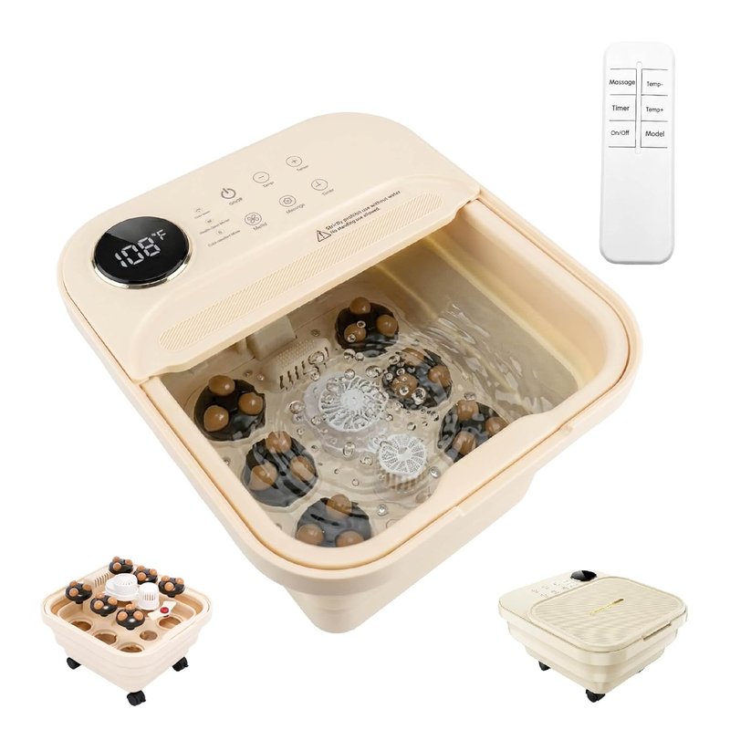 Collapsible Foot Spa Bath Massager - Heated Foot Bath with Remote Control & Detachable Rollers | Foldable Soaking Tub for Home Pedicure