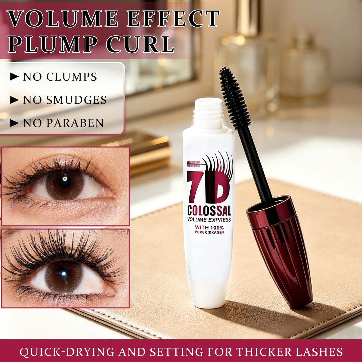 Waterproof Volume Mascara - 3Pcs Black Lengthening & Thickening Formula | Smudge-Proof Curling Eye Makeup for Women
