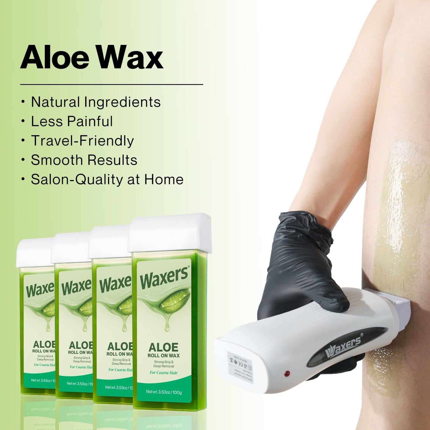 Waxers Roll on Wax Refill Aloe Wax Roller for Hair Removal at Home Ｗaxing Cartridge Depilatory for Legs and Arms 3.53 Ounce 4 Pack