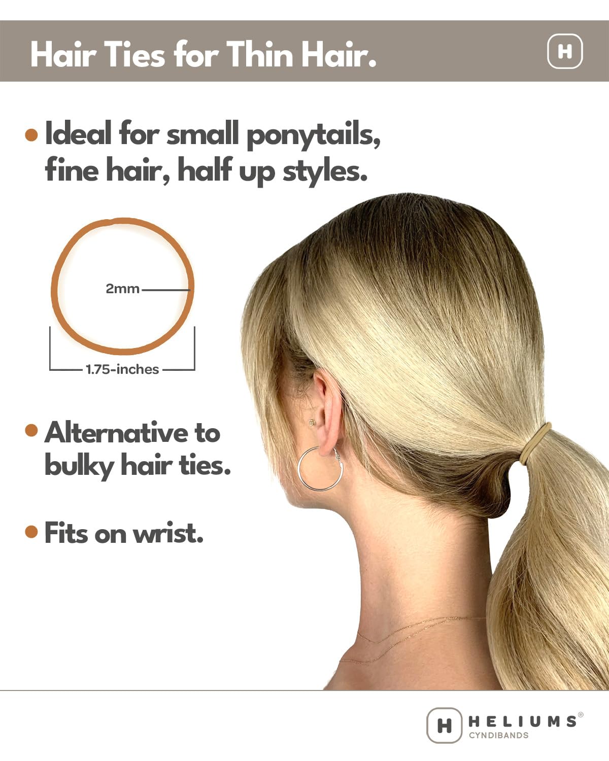 Thin Hair Elastics - Auburn 2mm Ties for Gentle Hold | 40 Count, Medium Hold Ponytail Holders