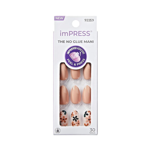 Kiss Impress No Glue Mani Press On Nails - 'As It Was' Beige Almond Shape | Medium Size, 30 Nails & Accessories