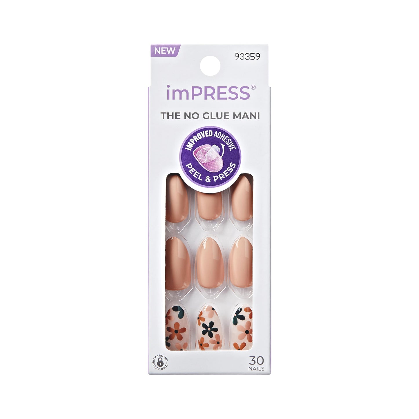 Kiss Impress No Glue Mani Press On Nails, Design, 'As It Was', Beige, Medium Size, Almond Shape, Includes 30 Nails, Prep Pad, Instructions Sheet, 1 Manicure Stick, 1 Mini File