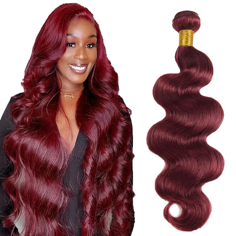 #99J Wine Red Bundles Human Hair Body Wave Bundles 22 Inch Burgundy Body Wave Bundles Unprocessed Brazilian Virgin Hair 1 Bundle 50 Gram Per Bundle Deals Quick Weave Hair Extensions For Woman