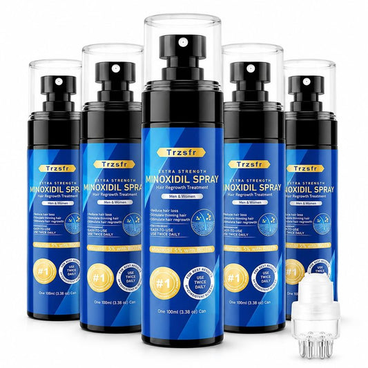 5% Minoxidil Spray for Men & Women with Roller Applicator, 5 Pack Hair Regrowth Treatment Infused with Biotin, Direct Bottle Connection for Precise Scalp & Beard Application, 16.9oz 8 Month Supply