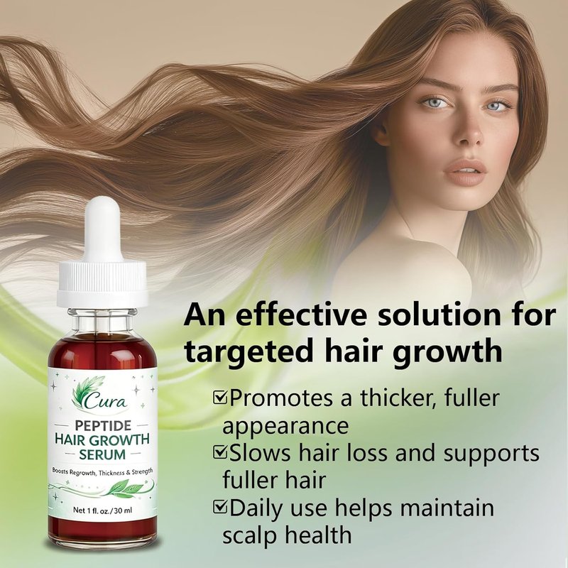 Cura Peptide Hair Growth Serum - Boost Fuller-Looking Hair, 1 Fl Oz | Hair Care Solution
