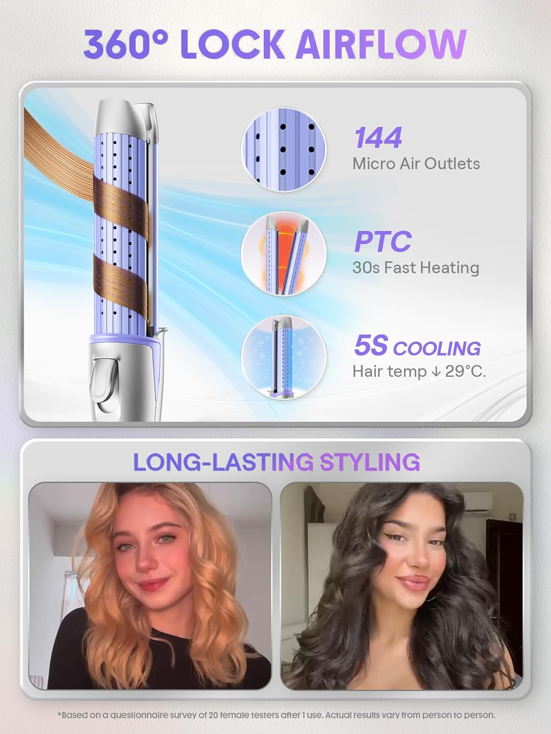 Manual Airflow Styler Curling Iron - 2 in 1 Hair Straightener & Curler with Anti-Scald Technology | 1 Inch, 360° Cool Air Lock