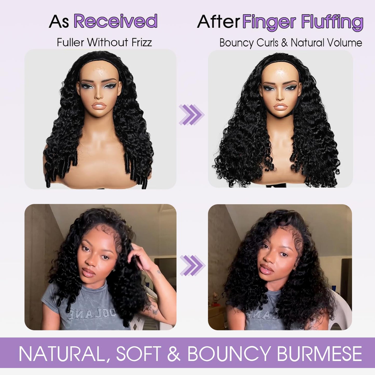 Burmese Curly Half Wig - 220 Density Human Hair, 16 Inch | No Glue, Beginner Friendly, Drawstring Design