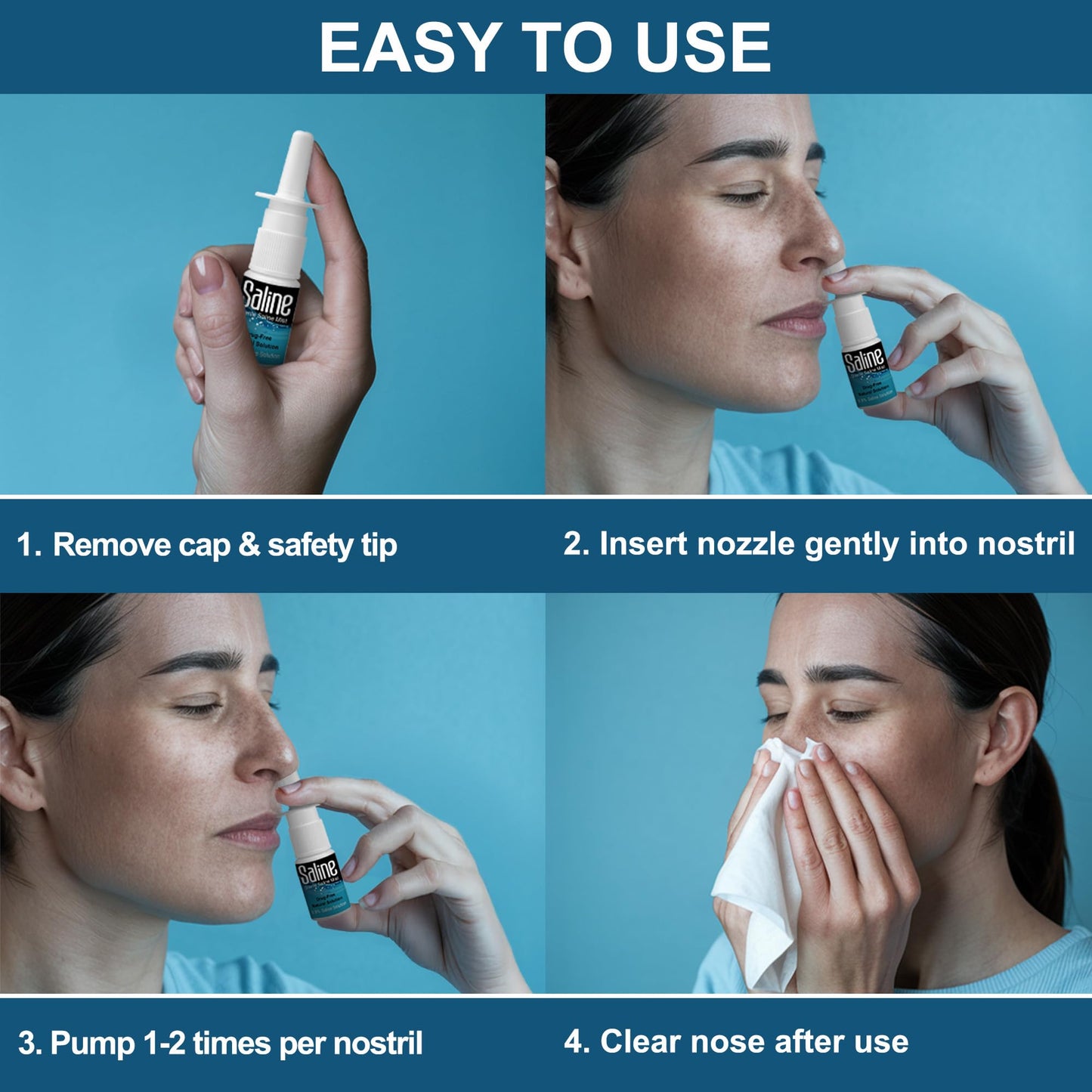 Saline Spray for Nose - Nasal Spray Saline Solution for Newborn, Baby & Adults, Salt Water Decongestant Mist for Stuffy Nose, Travel Friendly, Natural, 0.9% Saline - 30 ml (Pack of 3)