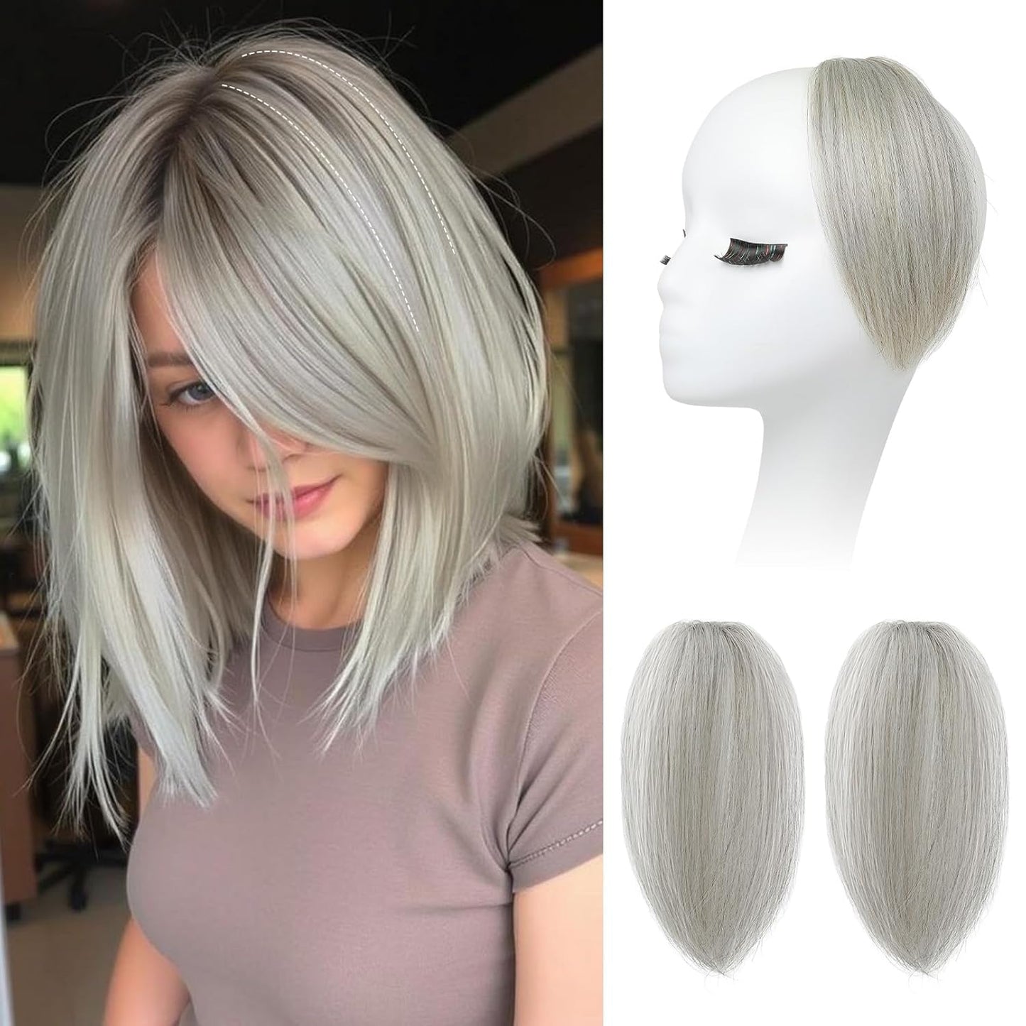 REECHO Clip In Hair Volumizer - Short Thick Hairpieces for Extra Volume | Light Brown with Blonde Highlights, 8 Inch (Pack of 2)