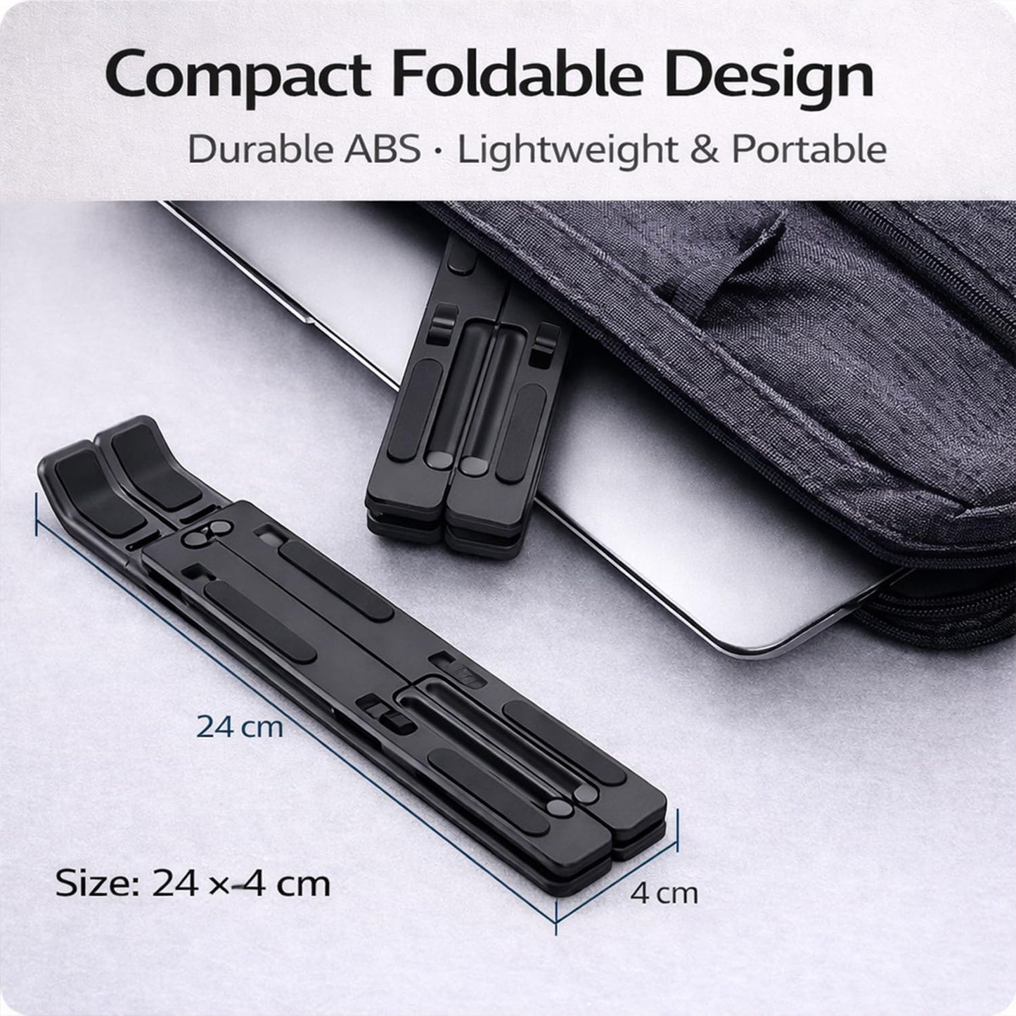 Portable Foldable Laptop Stand - Adjustable Height Ergonomic Riser for 10-15.6 Inch Laptops | Travel-Friendly Design in Black