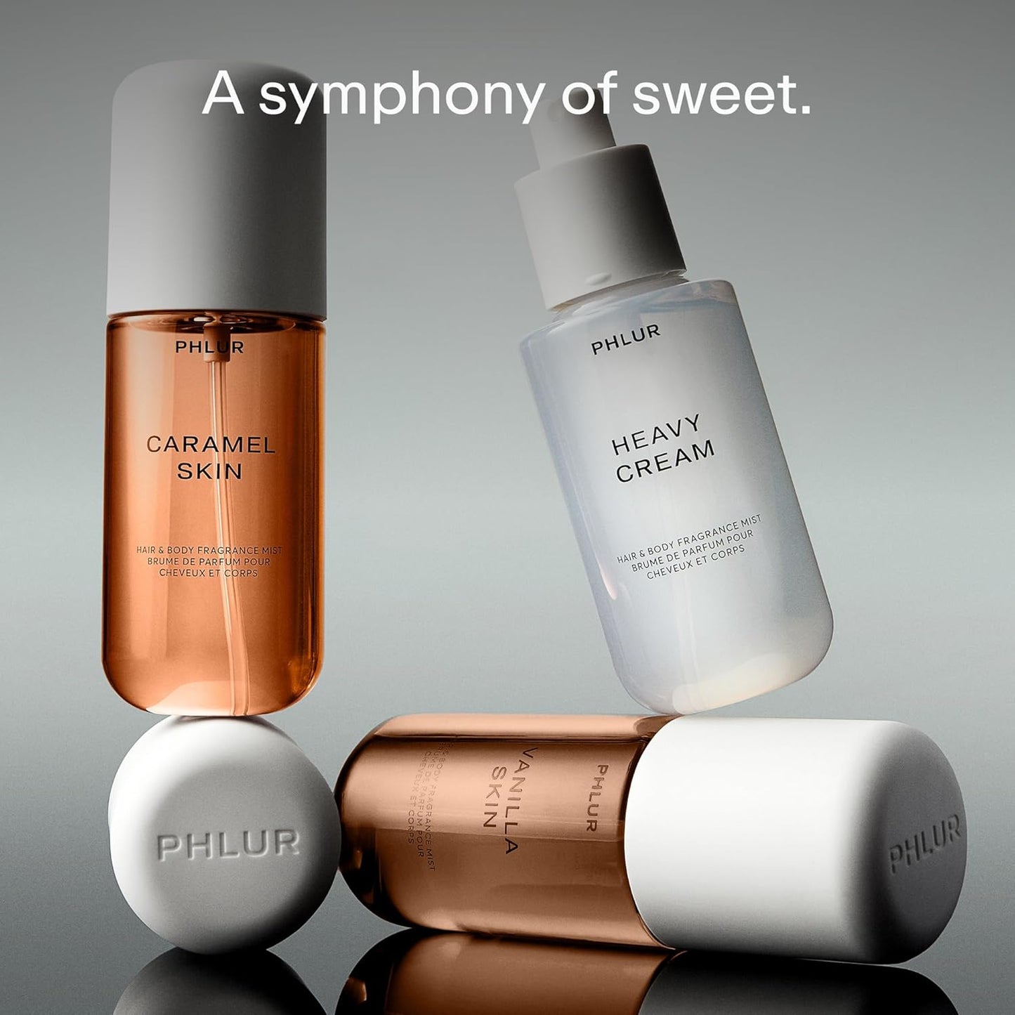 PHLUR Sweet Skin Trio - Travel Size 3pc Body Mist Set | Vanilla, Heavy Cream, Caramel (3 x 3 fl oz)