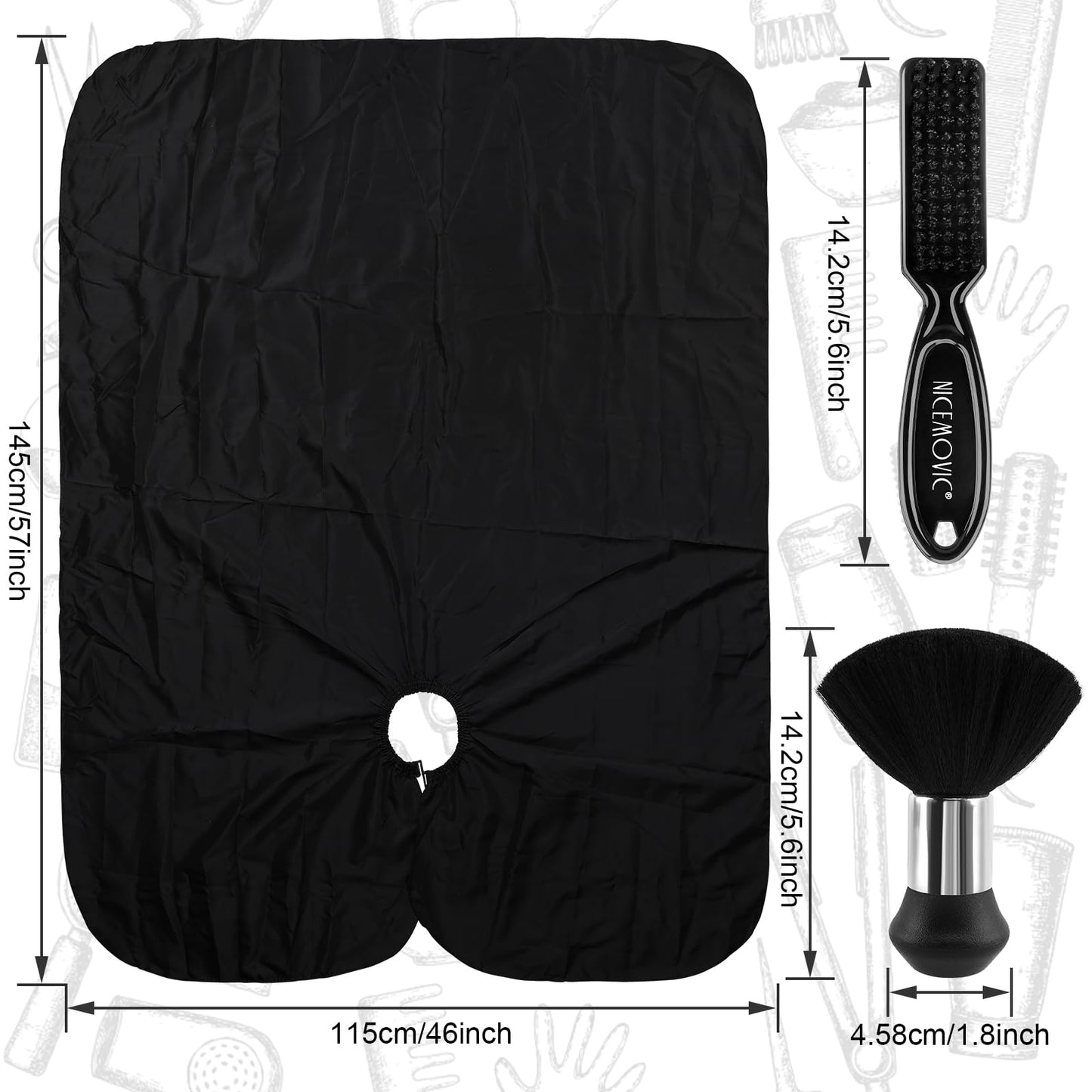NICEMOVIC Hair Cutting Barber Cape with Neck Duster Brush and Barber Brush, Professional Barber Accessories Cleaning Supplies