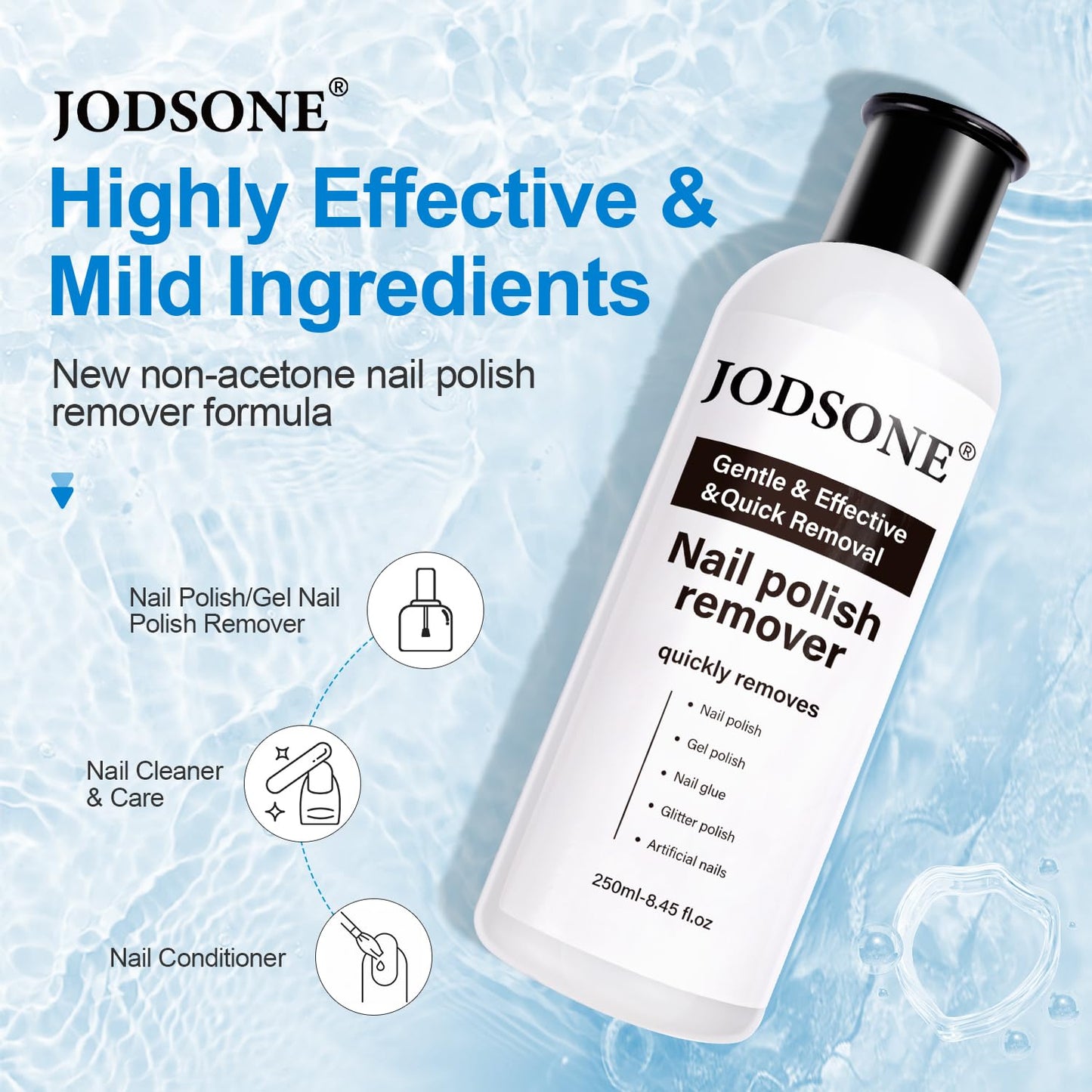 JODSONE Acetone-Free Nail Polish Remover 8.45 Fl Oz Gel Nail Polish Remover Professional Soak off for Acrylic Nail Remover and Removal Gel Nail Polish for Home Salon