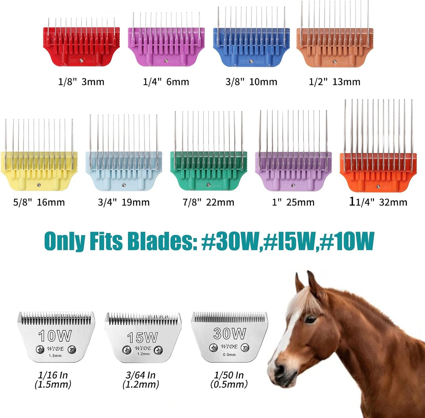 Wide Clipper Blade Set - 12-Piece Stainless Steel Dog Grooming Combs | Snap-On/Off Design for A5 Series 10W/15W/30W