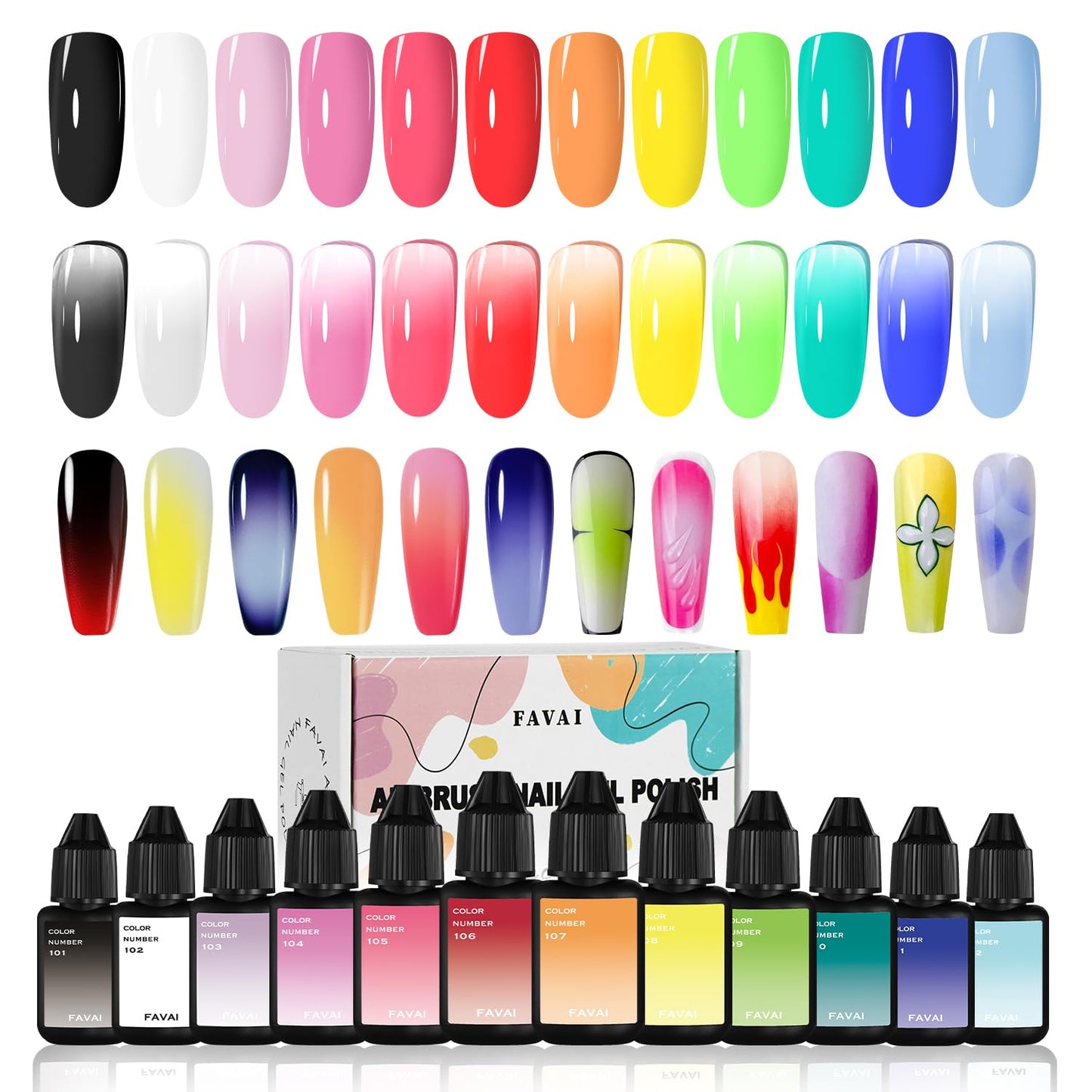 Airbrush Gel Nail Polish Starter Kit - 12 Vibrant Hema-Free Colors | Fast-Dry Smooth Gradient for DIY Manicure