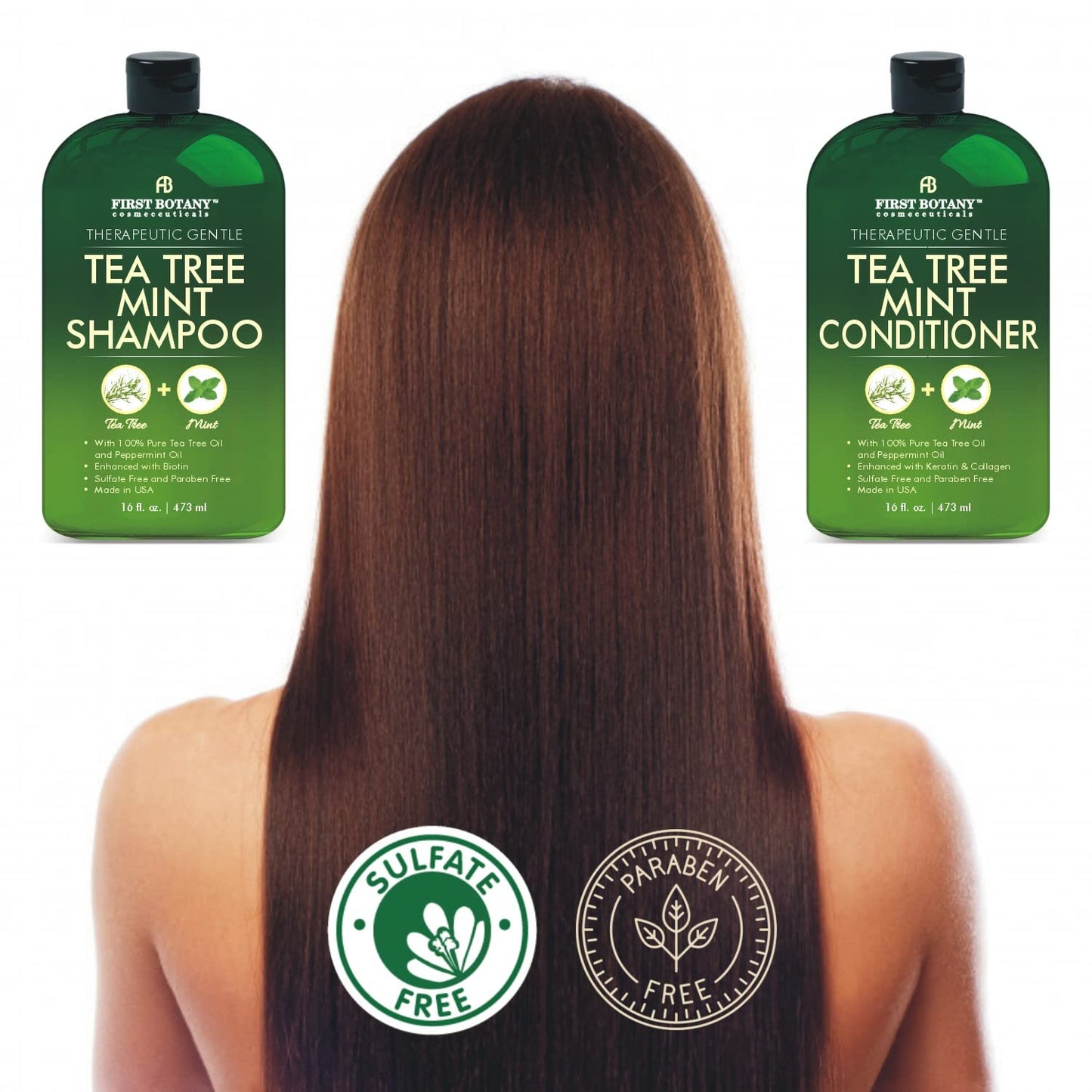 Tea Tree Mint Shampoo & Conditioner Set - Pure Tea Tree & Peppermint Oil for Hair Growth | 16 Fl Oz x 2