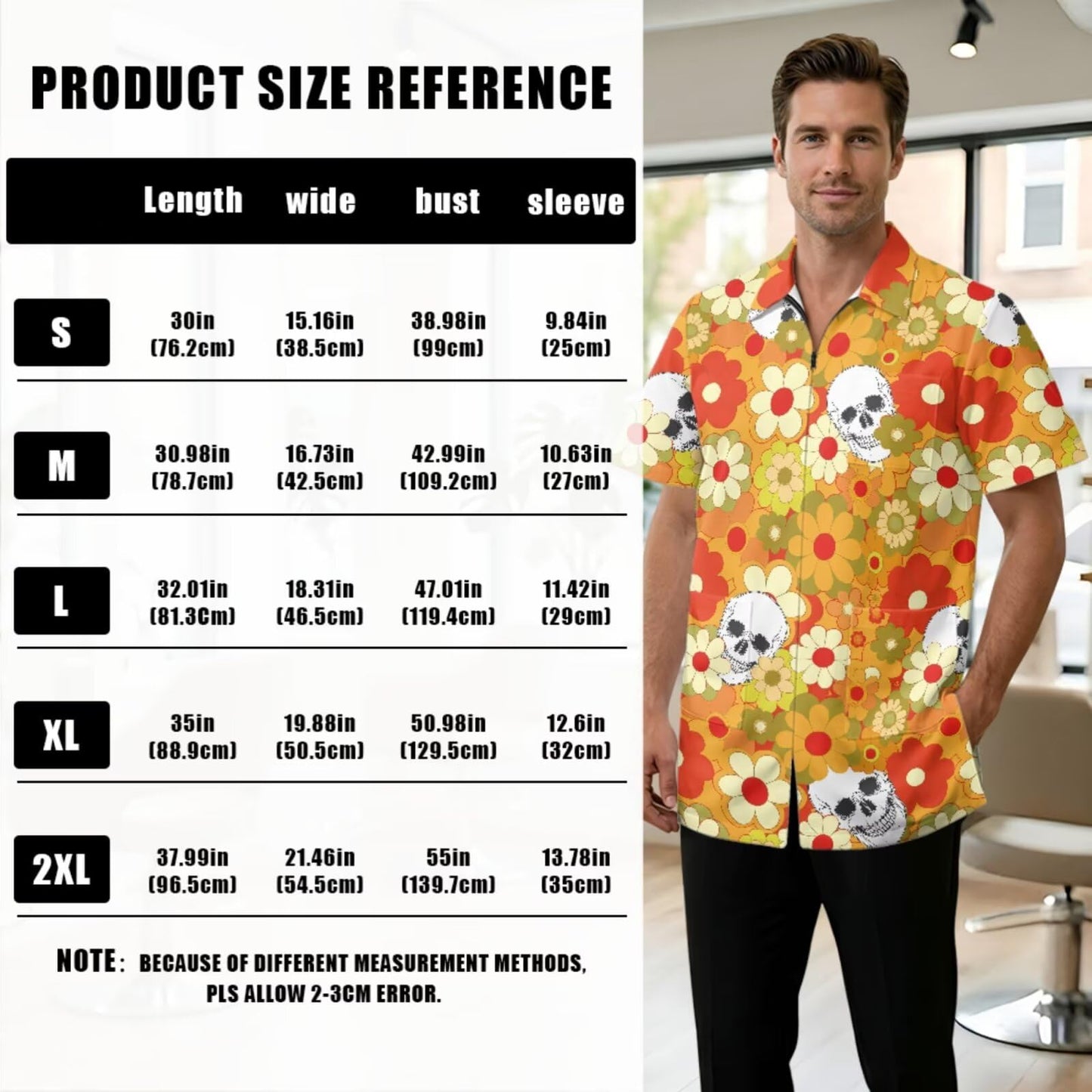 Srengjodk Hippie Skull Print Waterproof Hairstylist Capes for Women Anti-Static Hair Stylist Cape 3 Pockets Hairdresser Work Wear, Salon Cosmetology Shirt L