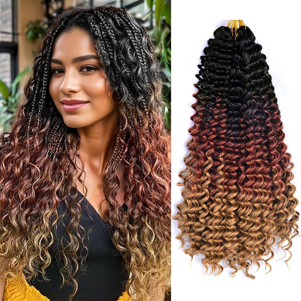 Ocean Wave Crochet Hair Extensions - Deep Wave Synthetic Braiding Hair for Women | 24 Inch, #1B (Pack of 2)