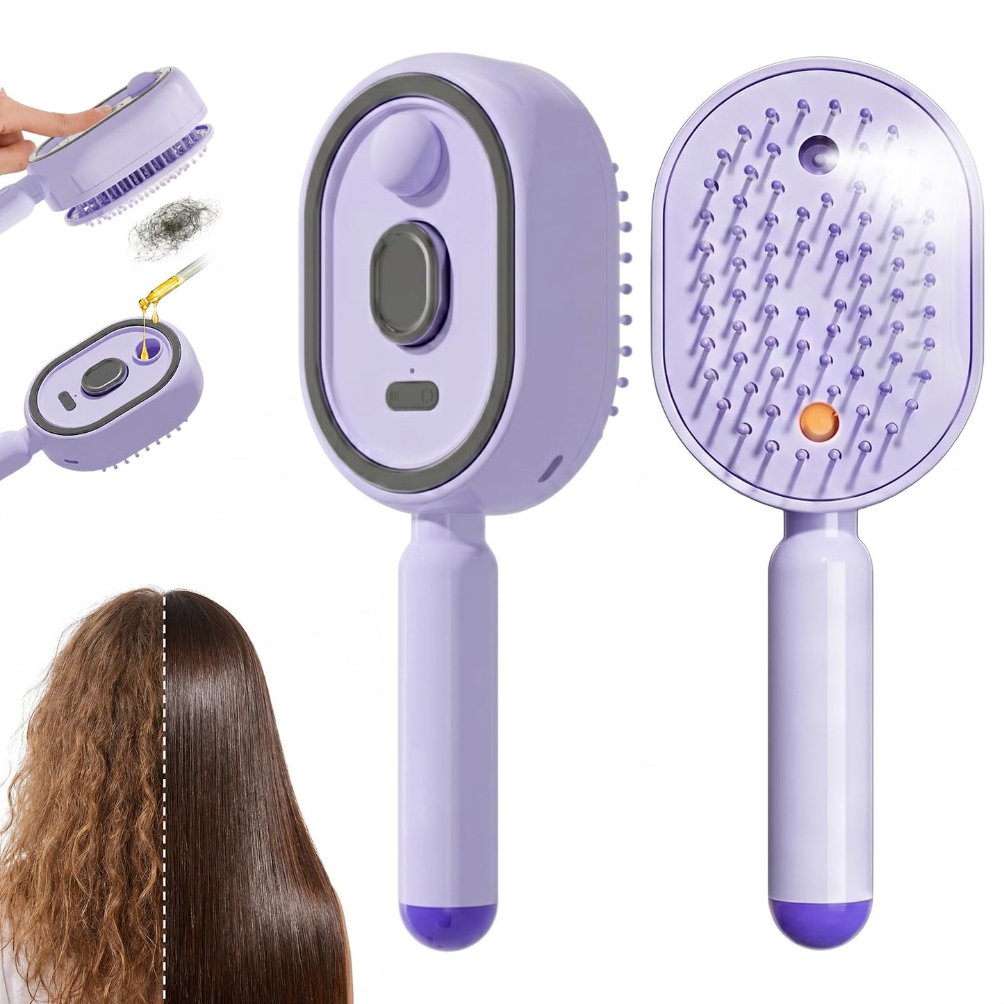 Electric Spray Air Cushion Massage Comb 2026 All in One Misting Aqua Detangler Brush Self-Clean Liquid Water Mister Spray Bottle Hair Brush Scalp Oil Applicator Steam Wet Curly Wavy Hairbrush