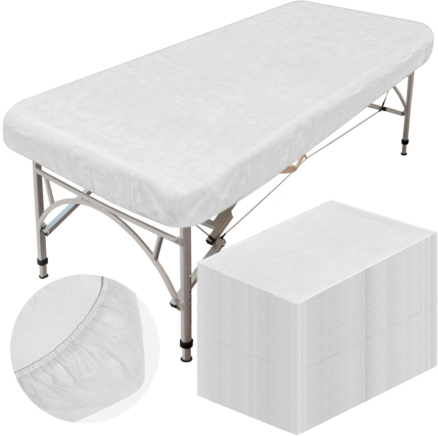 Disposable Fitted Sheets - 50 Pcs Waterproof Oilproof Massage Bed Covers | 39 x 87'' White