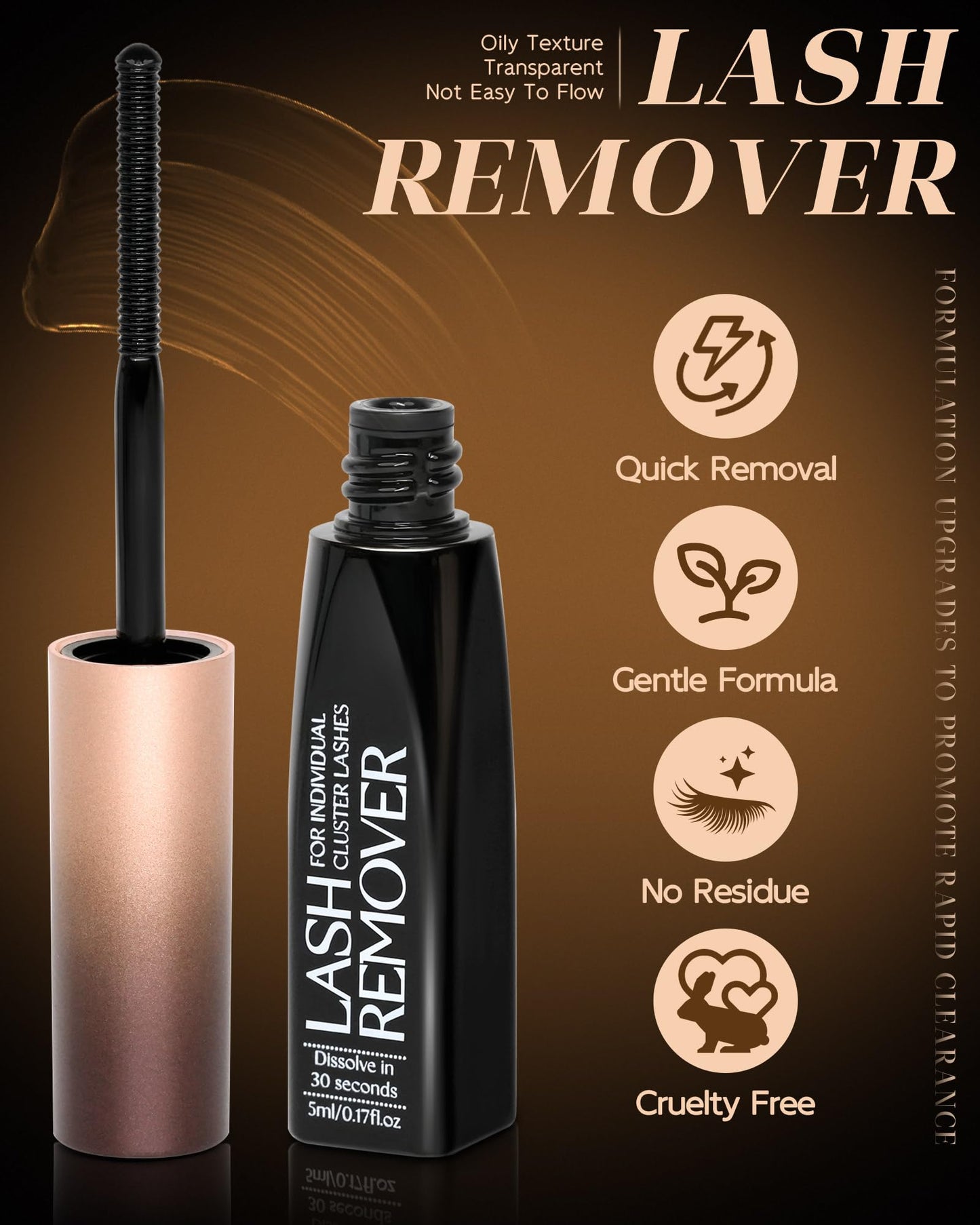 Cluster Lash Glue Remover – 5ml Gentle Eyelash Extension Remover for Cluster & Individual Lashes, Non-Irritating Lash Bond Solvent with Mascara Wand, Easy Self-Use at Home