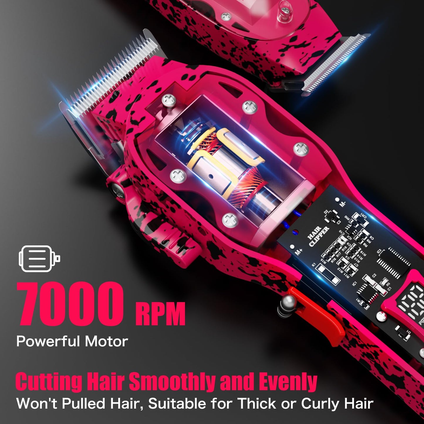 Tuanchuanrp Professional Hair Clippers for Woman, Cordless Barber kit for Hair Cutting & Grooming, Hair Clippers and Trimmer Set for Barber Haircut with LED Display, 8 Fade Taper Combs(Pink Set)